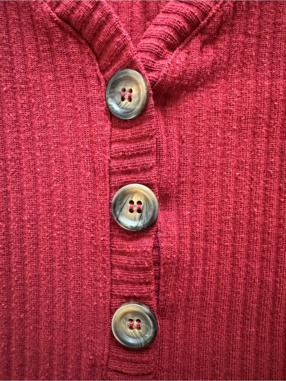 Only Ribbed V-Neck Button Sweater - Burgundy - Picture 3 of 4